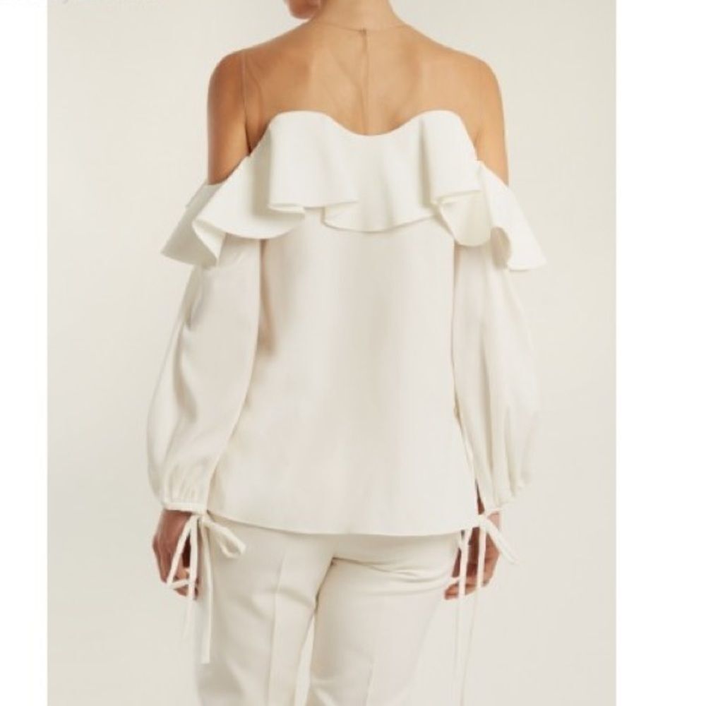 Mesh-yoke cut-out shoulder silk-blend top